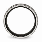 Stainless Steel Wedding Band with Polished Black Ceramic and CZ Elegance